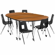 MOBILE 86" OVAL WAVE FLEXIBLE LAMINATE ACTIVITY TABLE SET WITH 18" STUDENT STACK CHAIRS, OAK/BLACK <font color=green>FREE SHIPPING!</font> MOBILE 86" OVAL WAVE FLEXIBLE LAMINATE ACTIVITY TABLE SET WITH 18" STUDENT STACK CHAIRS, OAK/BLACK <font color=green>FREE SHIPPING!</font>