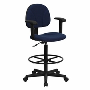NAVY BLUE PATTERNED FABRIC DRAFTING CHAIR WITH ADJUSTABLE ARMS (CYLINDERS: 22.5''-27''H OR 26''-30.5''H): <font color=green>FREE SHIPPING!</font>