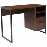 NORTHBROOK RUSTIC COFFEE WOOD GRAIN FINISH COMPUTER DESK WITH BLACK METAL FRAME: <font color=green>FREE SHIPPING!</font>