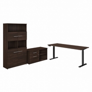 OFFICE 500 72W HEIGHT ADJUSTABLE STANDING DESK WITH STORAGE AND BOOKCASE: BLACK WALNUT <FONT COLOR=GREEN>-FREE SHIPPING-</FONT>
