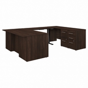 OFFICE 500 72W HEIGHT ADJUSTABLE U SHAPED EXECUTIVE DESK WITH DRAWERS: BLACK WALNUT <FONT COLOR=GREEN>-FREE SHIPPING-</FONT>