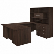 OFFICE 500 72W U SHAPED EXECUTIVE DESK WITH DRAWERS AND HUTCH: BLACK WALNUT <FONT COLOR=GREEN>-FREE SHIPPING-</FONT>