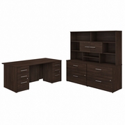 OFFICE 500 72W X 36D EXECUTIVE DESK WITH DRAWERS, LATERAL FILE CABINETS AND HUTCH: BLACK WALNUT  <FONT COLOR=GREEN>-FREE SHIPPING-</FONT>