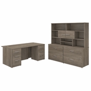 OFFICE 500 72W X 36D EXECUTIVE DESK WITH DRAWERS, LATERAL FILE CABINETS AND HUTCH.  <FONT COLOR=GREEN>-FREE SHIPPING-</FONT>