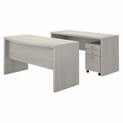 OFFICE BY KATHY IRELAND ECHO BOW FRONT DESK AND CREDENZA WITH MOBILE FILE CABINET: GRAY SAND <FONT COLOR=GREEN>-FREE SHIPPING-</FONT>