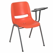 ORANGE ERGONOMIC SHELL CHAIR WITH LEFT HANDED FLIP-UP TABLET ARM: <font color=green>FREE SHIPPING!</font>