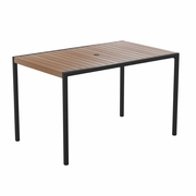 OUTDOOR DINING TABLE WITH SYNTHETIC TEAK POLY SLATS - 30" X 48" STEEL FRAMED RESTAURANT TABLE WITH UMBRELLA HOLDER HOLE: <font color=green>FREE SHIPPING!</font> OUTDOOR DINING TABLE WITH SYNTHETIC TEAK POLY SLATS - 30" X 48" STEEL FRAMED RESTAURANT TABLE WITH UMBRELLA HOLDER HOLE: <font color=green>FREE SHIPPING!</font>