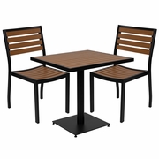 OUTDOOR PATIO BISTRO DINING TABLE SET WITH 2 CHAIRS AND FAUX TEAK POLY SLATS <font color=green>FREE SHIPPING!</font>