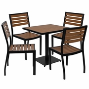 OUTDOOR PATIO BISTRO DINING TABLE SET WITH 4 CHAIRS AND FAUX TEAK POLY SLATS <font color=green>FREE SHIPPING!</font>