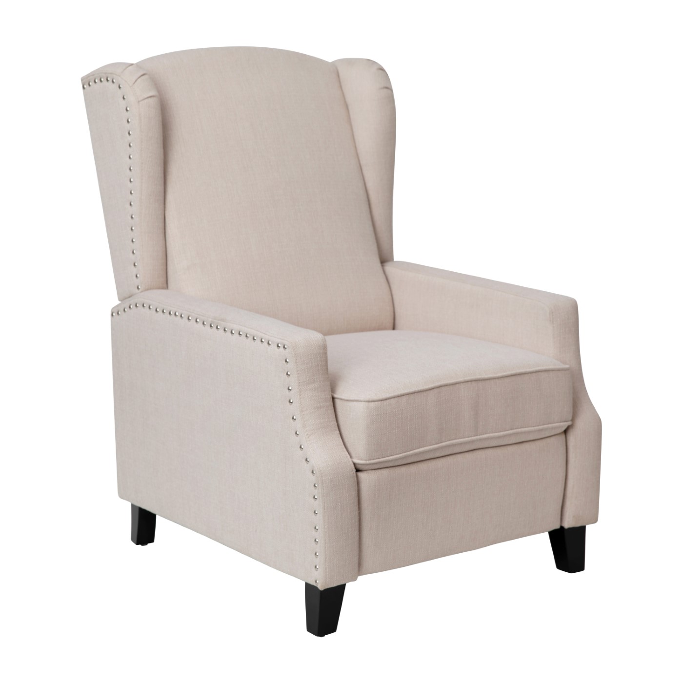 PRESCOTT TRADITIONAL STYLE SLIM PUSH BACK RECLINER CHAIR-WINGBACK RECLINER WITH CREAM FABRIC UPHOLSTERY-ACCENT NAIL TRIM <font color=green>FREE SHIPPING!</font> PRESCOTT TRADITIONAL STYLE SLIM PUSH BACK RECLINER CHAIR-WINGBACK RECLINER WITH CREAM FABRIC UPHOLSTERY-ACCENT NAIL TRIM <font color=green>FREE SHIPPING!</font>