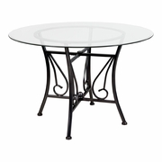 PRINCETON 45'' ROUND GLASS DINING TABLE WITH BLACK METAL FRAME: <font color=green>FREE SHIPPING!</font>