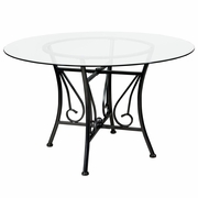PRINCETON 48'' ROUND GLASS DINING TABLE WITH BLACK METAL FRAME <font color=green>FREE SHIPPING!</font>
