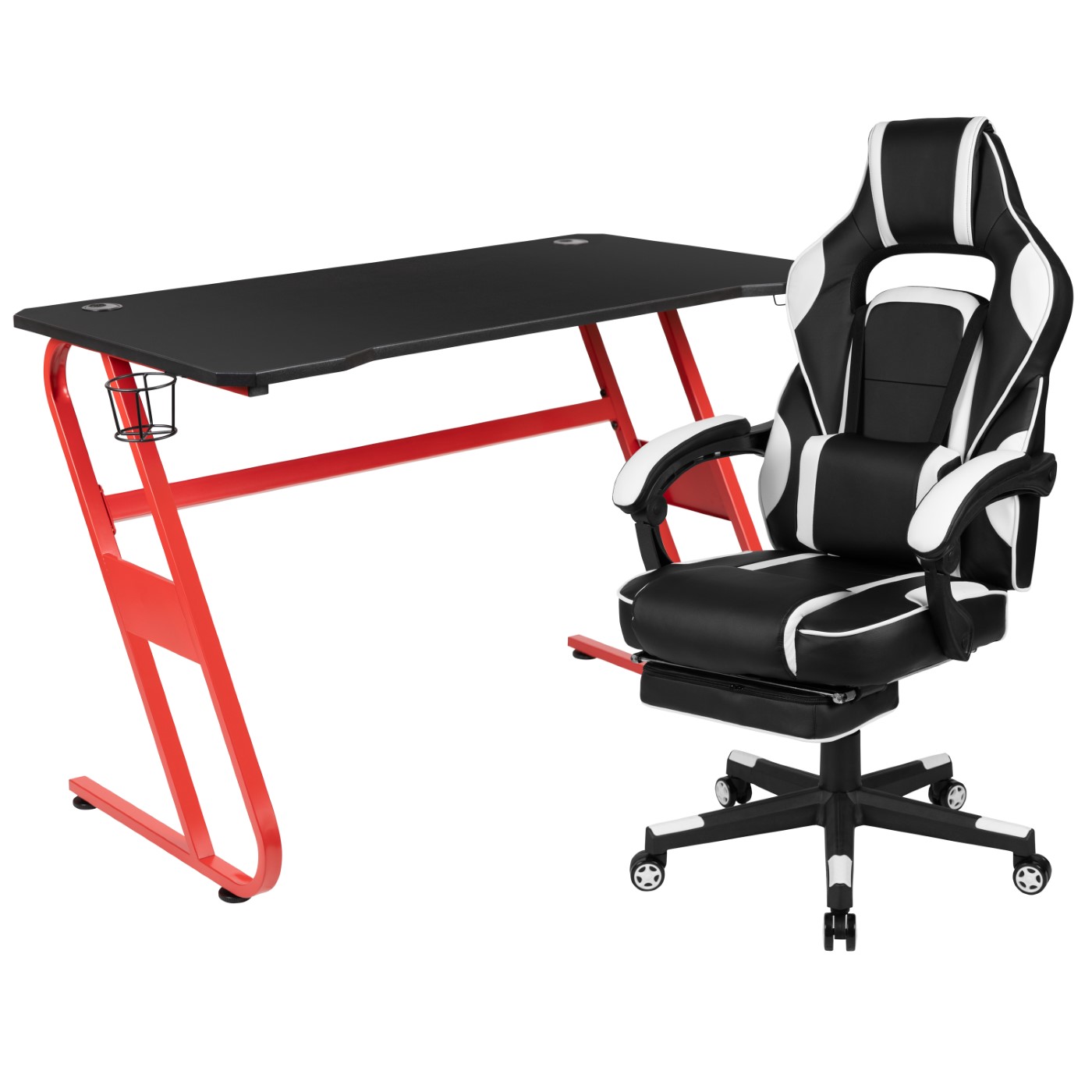 RED GAMING DESK WITH CUP HOLDER/HEADPHONE HOOK & WHITE RECLINING BACK/ARMS GAMING CHAIR WITH FOOTREST: <font color=green>FREE SHIPPING!</font> RED GAMING DESK WITH CUP HOLDER/HEADPHONE HOOK & WHITE RECLINING BACK/ARMS GAMING CHAIR WITH FOOTREST: <font color=green>FREE SHIPPING!</font>