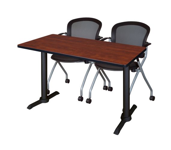 48 X 24 IN. T-BASE TRAINING SEMINAR TABLE- CHERRY & 2 NESTING CHAIRS <FONT COLOR=GREEN>-FREE SHIPPING-</FONT>