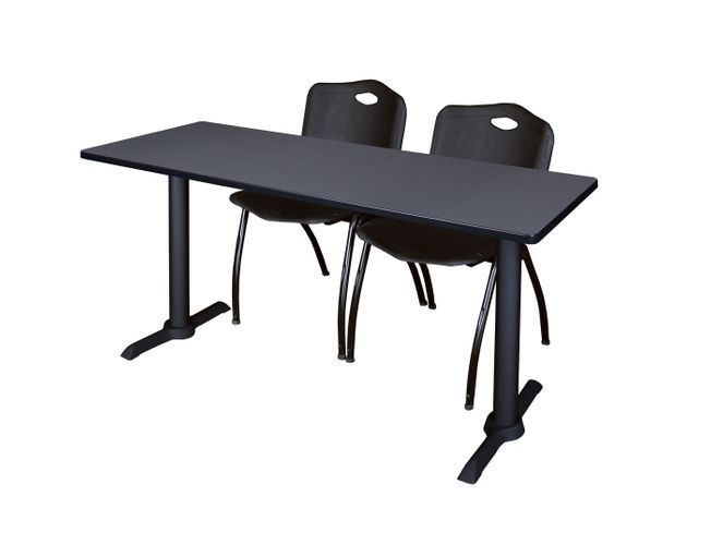 60 X 24 IN. T-BASE TRAINING SEMINAR TABLE- GREY & 2 M STACK CHAIRS- BLACK <FONT COLOR=GREEN>-FREE SHIPPING-</FONT>
