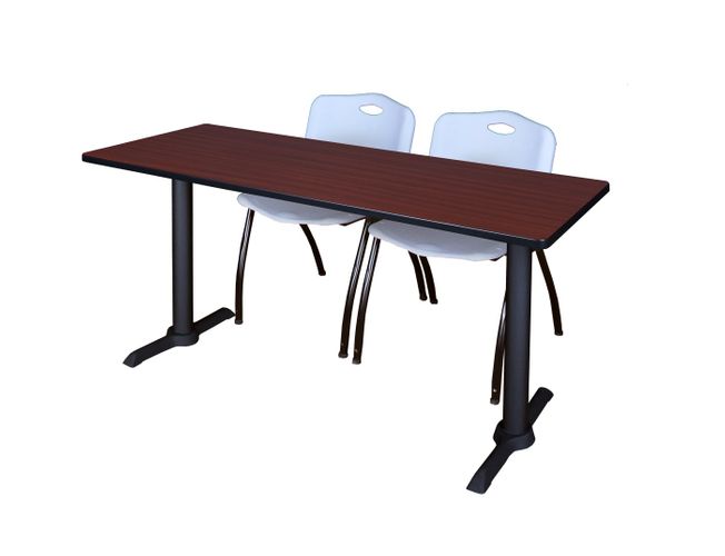 66 X 24 IN. T-BASE TRAINING SEMINAR TABLE- MAHOGANY & 2 M STACK CHAIRS- GREY <FONT COLOR=GREEN>-FREE SHIPPING-</FONT>