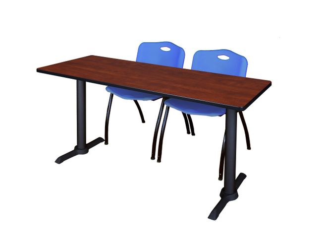 72 X 24 IN. T-BASE TRAINING SEMINAR TABLE- CHERRY & 2 M STACK CHAIRS- BLUE <FONT COLOR=GREEN>-FREE SHIPPING-</FONT>