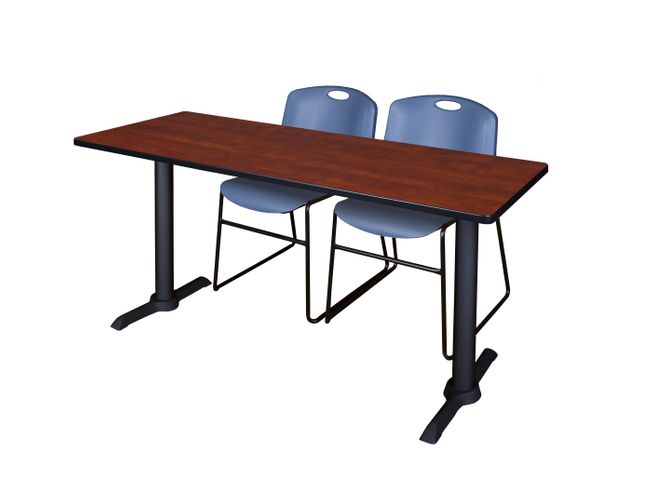 72 X 24 IN. T-BASE TRAINING SEMINAR TABLE- CHERRY & 2 STACK CHAIRS- BLUE <FONT COLOR=GREEN>-FREE SHIPPING-</FONT>