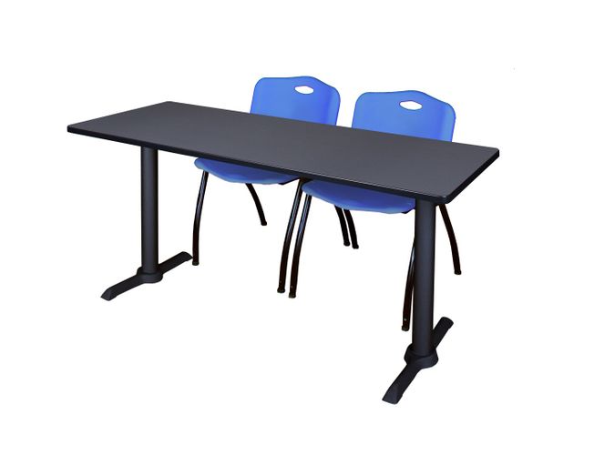 72 X 24 IN. T-BASE TRAINING SEMINAR TABLE- GREY & 2 M STACK CHAIRS- BLUE <FONT COLOR=GREEN>-FREE SHIPPING-</FONT>