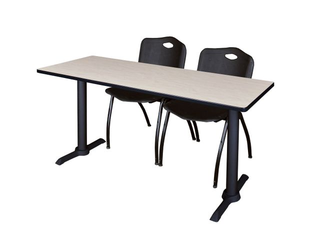 72 X 24 IN. T-BASE TRAINING SEMINAR TABLE- MAPLE & 2 M STACK CHAIRS- BLACK <FONT COLOR=GREEN>-FREE SHIPPING-</FONT>
