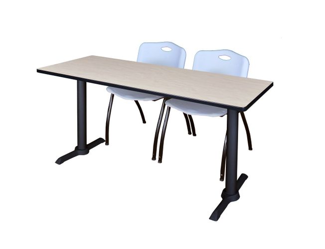 72 X 24 IN. T-BASE TRAINING SEMINAR TABLE- MAPLE & 2 M STACK CHAIRS- GREY <FONT COLOR=GREEN>-FREE SHIPPING-</FONT>
