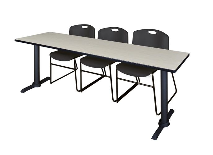 84 X 24 IN. T-BASE TRAINING SEMINAR TABLE- MAPLE & 3 STACK CHAIRS- BLACK <FONT COLOR=GREEN>-FREE SHIPPING-</FONT>