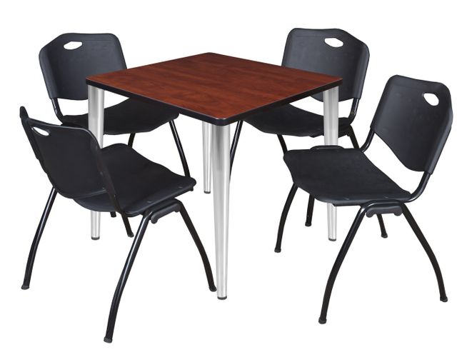 30 IN. SQUARE BREAKROOM TABLE- CHERRY TOP, CHROME BASE & 4 M STACK CHAIRS- BLACK <FONT COLOR=GREEN>-FREE SHIPPING-</FONT>