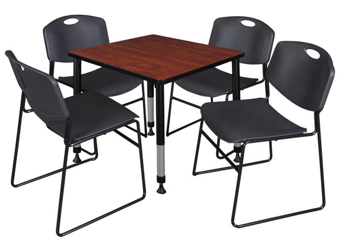 30 IN. SQUARE ADJUSTABLE CLASSROOM TABLE- CHERRY & 4 STACK CHAIRS- BLACK <FONT COLOR=GREEN>-FREE SHIPPING-</FONT>