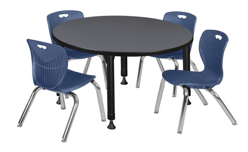 42 IN. ROUND ADJUSTABLE CLASSROOM TABLE- GREY & 4 ANDY 12 IN. STACK CHAIRS- BLUE <FONT COLOR=GREEN>-FREE SHIPPING-</FONT>