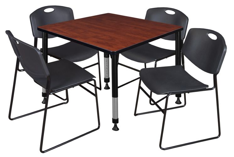42 IN. SQUARE ADJUSTABLE CLASSROOM TABLE- CHERRY & 4 STACK CHAIRS- BLACK <FONT COLOR=GREEN>-FREE SHIPPING-</FONT>