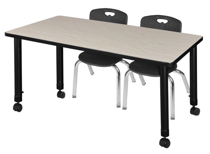 48 X 30 IN. MOBILE ADJUSTABLE CLASSROOM TABLE- MAPLE & 2 ANDY 12 IN. STACK CHAIRS- BLACK <FONT COLOR=GREEN>-FREE SHIPPING-</FONT>