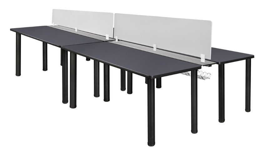 60 X 24 IN. 4 PERSON WORKSTATION DESK WITH PRIVACY DIVIDER- GREY TOP, BLACK LEGS <FONT COLOR=GREEN>-FREE SHIPPING-</FONT>