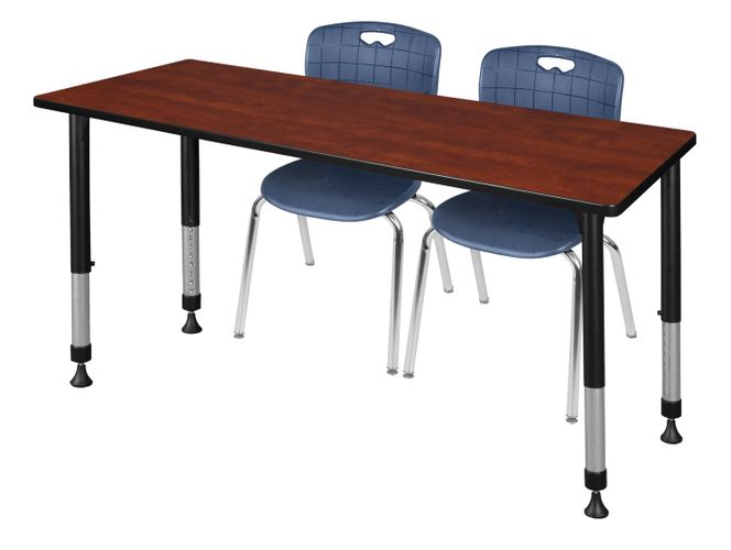 66 X 24 IN. ADJUSTABLE CLASSROOM TABLE- CHERRY & 2 ANDY 18 IN. STACK CHAIRS- BLUE <FONT COLOR=GREEN>-FREE SHIPPING-</FONT>