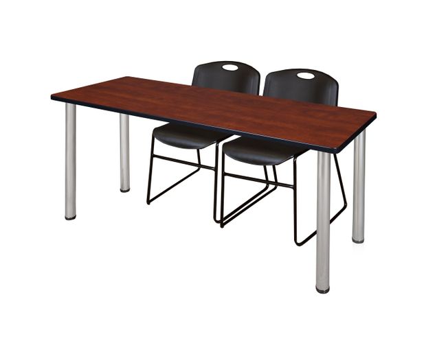 66 X 24 IN. TRAINING TABLE- CHERRY TOP, CHROME LEGS & 2 CHAIRS- BLACK <FONT COLOR=GREEN>-FREE SHIPPING-</FONT>