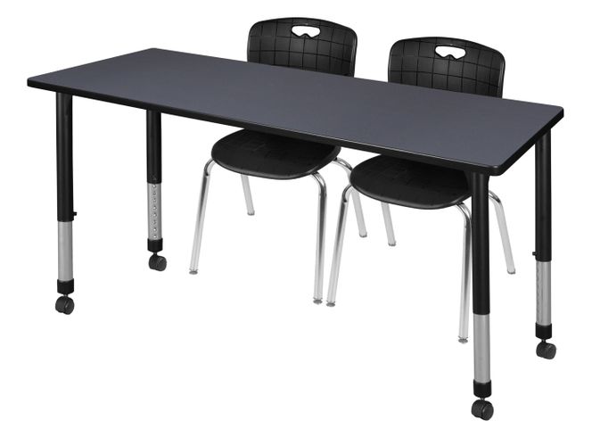 66 X 30 IN. MOBILE ADJUSTABLE CLASSROOM TABLE- GREY & 2 ANDY 18 IN. STACK CHAIRS- BLACK <FONT COLOR=GREEN>-FREE SHIPPING-</FONT>