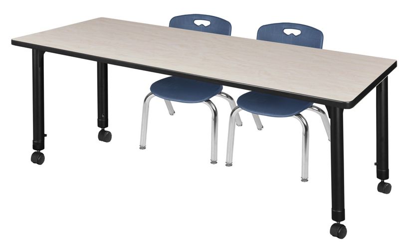 66 X 30 IN. MOBILE ADJUSTABLE CLASSROOM TABLE- MAPLE & 2 ANDY 12 IN. STACK CHAIRS- BLUE <FONT COLOR=GREEN>-FREE SHIPPING-</FONT>