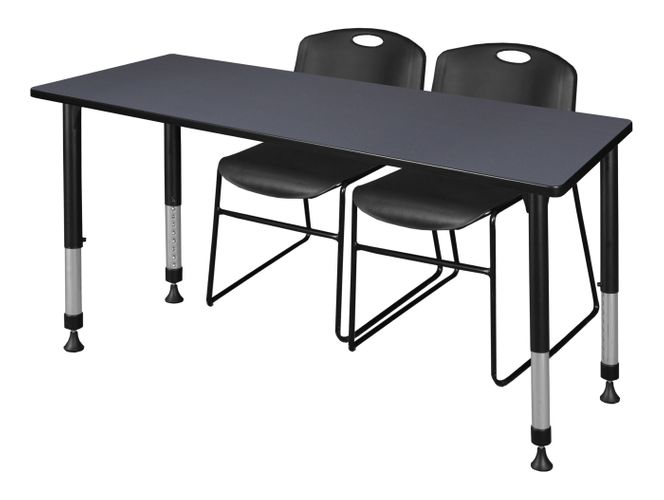 72 X 24 IN. ADJUSTABLE CLASSROOM TABLE- GREY & 2 STACK CHAIRS- BLACK <FONT COLOR=GREEN>-FREE SHIPPING-</FONT>