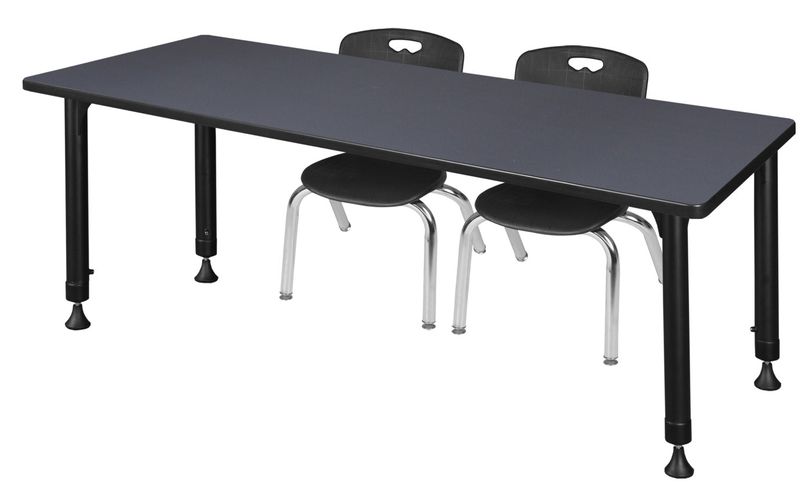 72 X 30 IN. ADJUSTABLE CLASSROOM TABLE- GREY & 2 ANDY 12 IN. STACK CHAIRS- BLACK <FONT COLOR=GREEN>-FREE SHIPPING-</FONT>