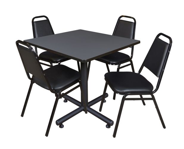 36 IN. SQUARE X-BASE BREAKROOM TABLE- GREY, 4 RESTAURANT STACK CHAIRS- BLACK <FONT COLOR=GREEN>-FREE SHIPPING-</FONT>