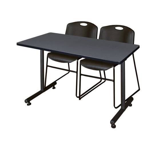 48 X 24 IN. T-BASE TRAINING SEMINAR TABLE- GREY, 2 STACK CHAIRS- BLACK <FONT COLOR=GREEN>-FREE SHIPPING-</FONT>