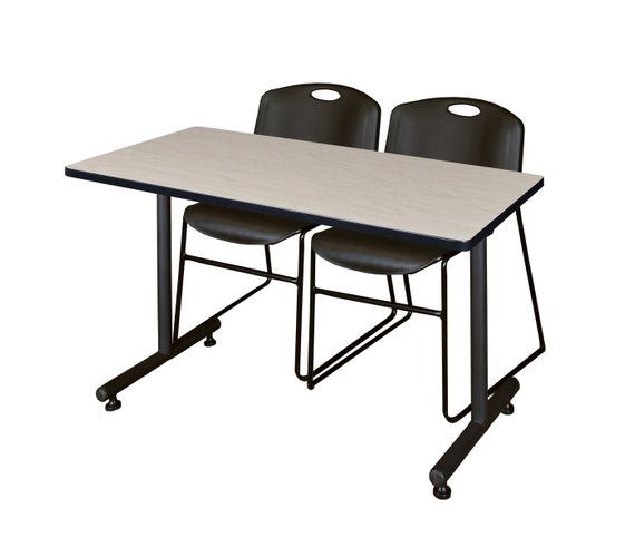 48 X 24 IN. T-BASE TRAINING SEMINAR TABLE- MAPLE, 2 STACK CHAIRS- BLACK <FONT COLOR=GREEN>-FREE SHIPPING-</FONT>