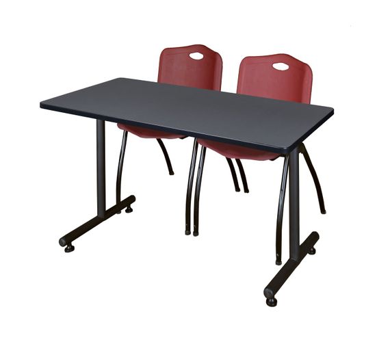 48 X 30 IN. T-BASE TRAINING SEMINAR TABLE- GREY, 2 M STACK CHAIRS- BURGUNDY <FONT COLOR=GREEN>-FREE SHIPPING-</FONT>