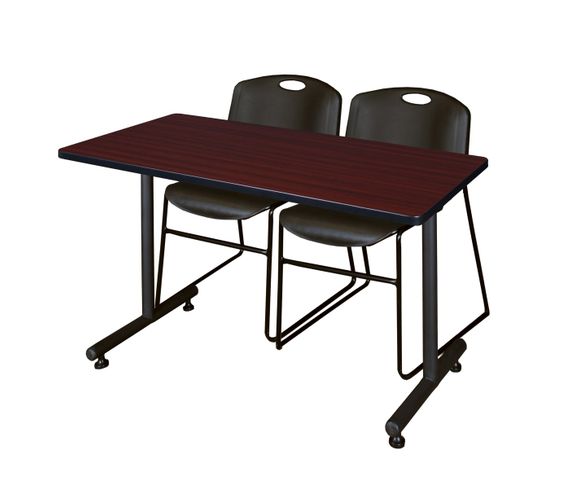 48 X 30 IN. T-BASE TRAINING SEMINAR TABLE- MAHOGANY, 2 STACK CHAIRS- BLACK <FONT COLOR=GREEN>-FREE SHIPPING-</FONT>