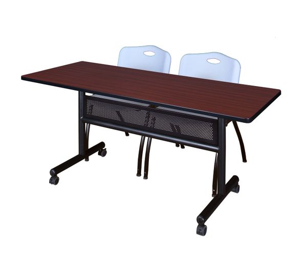 60 X 24 IN. FLIP-TOP PRIVACY NESTING TABLE- MAHOGANY, 2 M STACK CHAIRS- GREY <FONT COLOR=GREEN>-FREE SHIPPING-</FONT>
