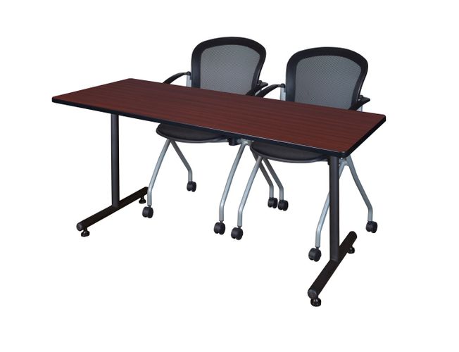 60 X 24 IN. T-BASE TRAINING SEMINAR TABLE- MAHOGANY, 2 NESTING CHAIRS <FONT COLOR=GREEN>-FREE SHIPPING-</FONT>