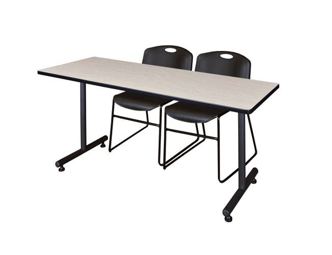 60 X 24 IN. T-BASE TRAINING SEMINAR TABLE- MAPLE, 2 STACK CHAIRS- BLACK <FONT COLOR=GREEN>-FREE SHIPPING-</FONT>