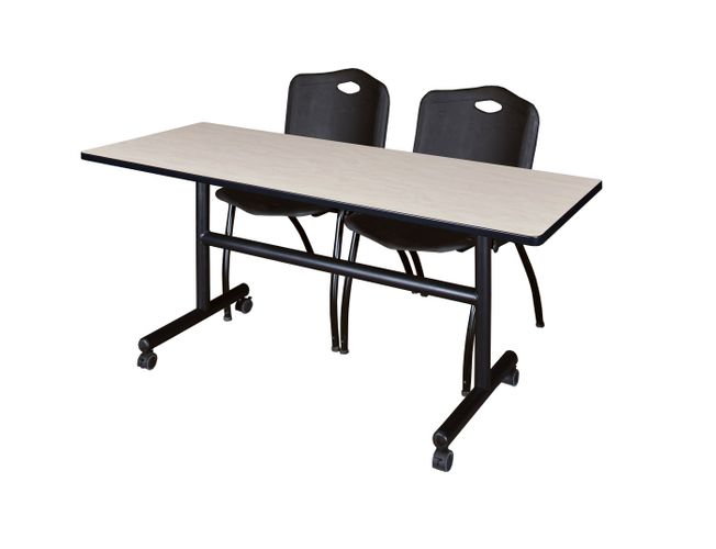 60 X 30 IN. FLIP-TOP TRAINING NESTING TABLE- MAPLE, 2 M STACK CHAIRS- BLACK <FONT COLOR=GREEN>-FREE SHIPPING-</FONT>