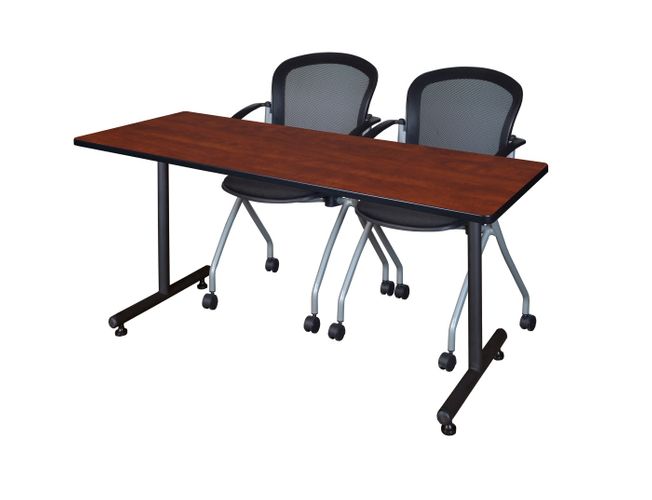 60 X 30 IN. T-BASE TRAINING SEMINAR TABLE- CHERRY, 2 NESTING CHAIRS <FONT COLOR=GREEN>-FREE SHIPPING-</FONT>