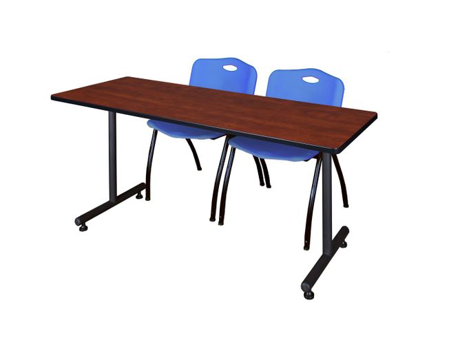 60 X 30 IN. T-BASE TRAINING SEMINAR TABLE- CHERRY, 2 M STACK CHAIRS- BLUE <FONT COLOR=GREEN>-FREE SHIPPING-</FONT>