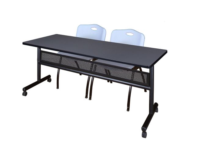 72 X 24 IN. FLIP-TOP PRIVACY NESTING TABLE- GREY, 2 M STACK CHAIRS- GREY <FONT COLOR=GREEN>-FREE SHIPPING-</FONT>